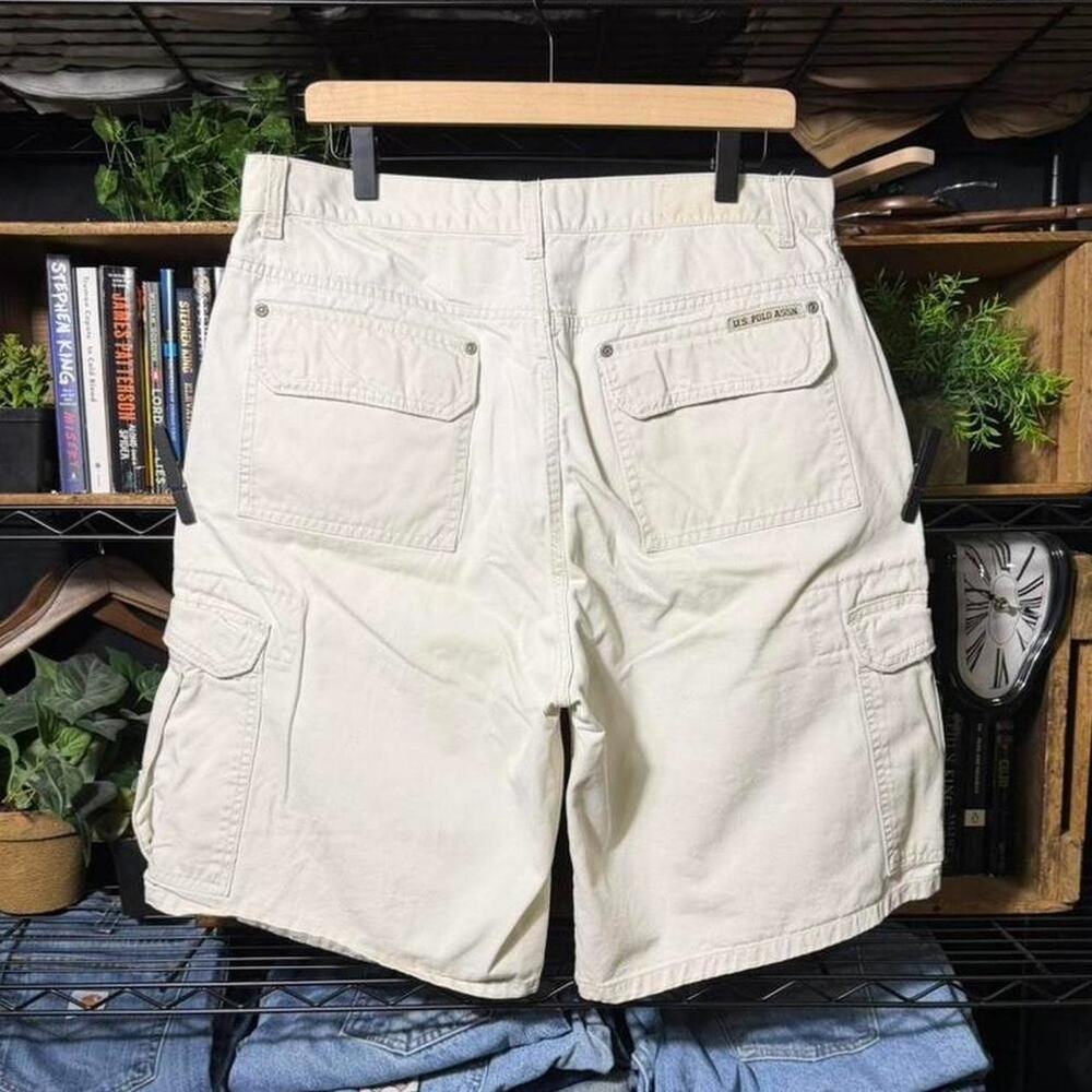 Vintage Y2K U.S. Polo Assn. Cargo Shorts Tan Cream Baggy Skater Jorts Mens 34"